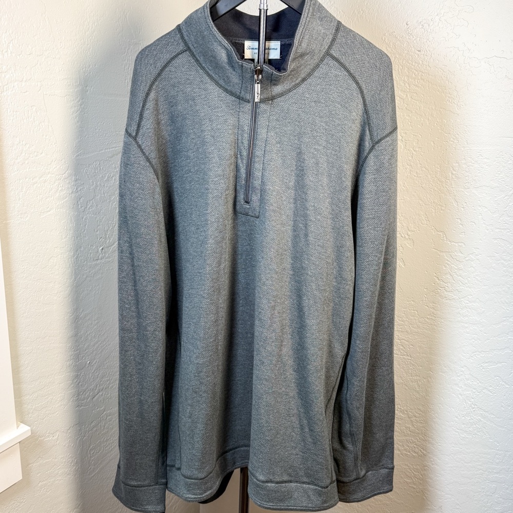 Tommy Bahama Reversible Quarter Zip Pullover Grey Knit Lounge Sweater Size XXL